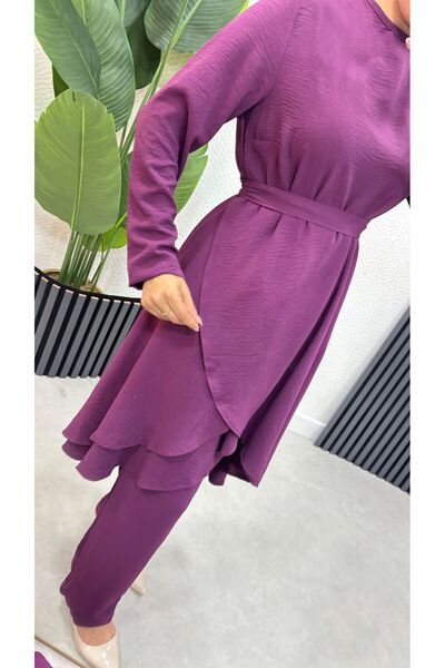 BURCU TESETTÜR Asimetrik Kesim Aerobin Tesettür Takım Brc1311 Mor