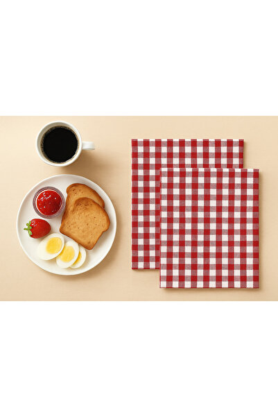 senmasy Lunch Napkin / School Napkin / Checkered Napkin 2 Pcs Red / 2 Pcs Black