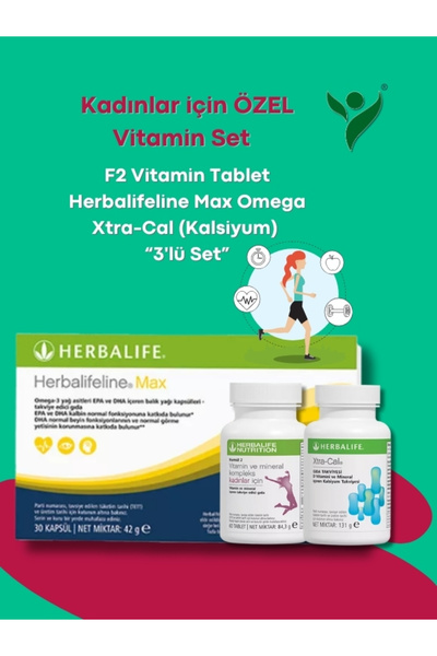 Herbalife Kadınlar için Formül2 Vitamin - Xtra-Cal Kalsiyum - Herbalifeline Max Omega Balık Yağı 3'lü Set