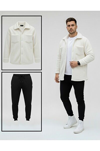 Fifty Color Unisex βελούδινο λευκό μπουφάν και μαύρη φούτερ συνδυασμένο κάτω μέρος
