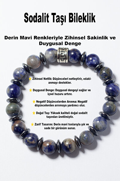 hmgtaş Doğaltaş Sodalit Taşı Charm Bileklik Şık Enerji Stres Başarı Bilekliği