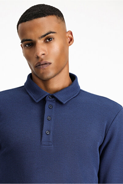 Kiğılı Polo Yaka Slim Fit Dar Kesim Desenli Sweatshirt