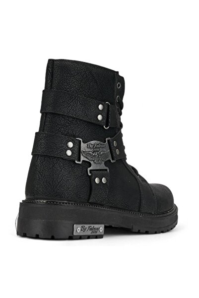 Nstil Μαύρο ανδρικό μποτάκι - Λεπτομέρεια πόρπης, κορδόνι, φερμουάρ, οβάλ δάχτυλο, χοντρή αντιολισθητική σόλα 2118