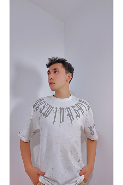 Oversize Koyu Gri Win Again Baskılı Unisex Tişört