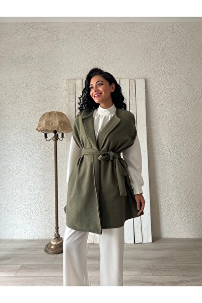 KÜÇÜĞÜM BUTİK Khaki Green Stamped Poncho