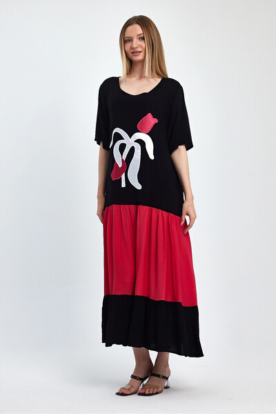 bacc Women's Maxi Length Fuchsia Embroidered Woven Viscon Dress Bcvl-251041