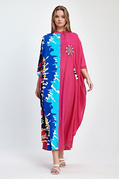 bacc Women's Maxi Length Fuchsia Embroidered Woven Viscon Dress Bcvl-251076