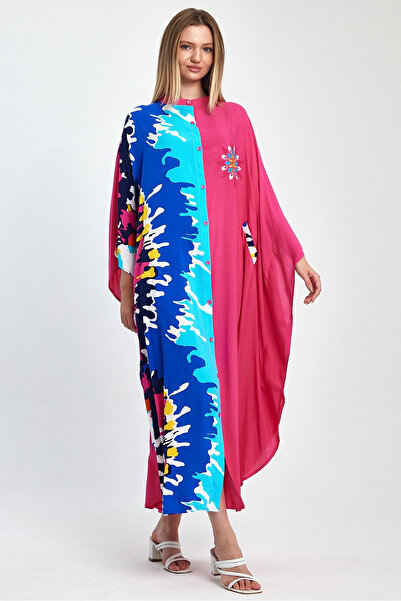 bacc Women's Maxi Length Fuchsia Embroidered Woven Viscon Dress Bcvl-251076