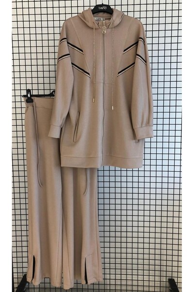 Armine Σετ τουνίκ με κουκούλα ρίγες με λεπτομέρεια παντελόνι φθινόπωρο-χειμώνα