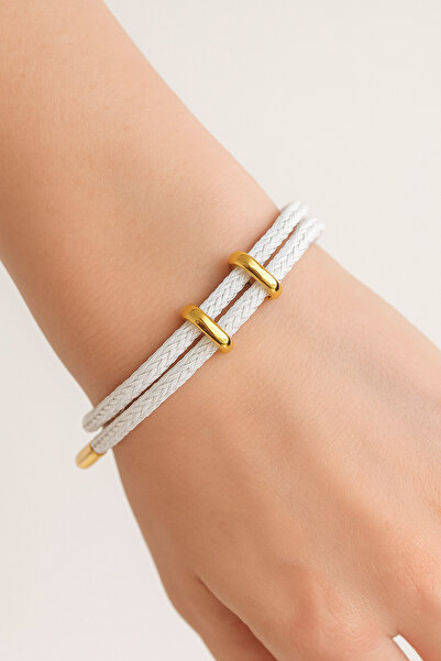 Herşey Nota سوار نسائي أبيض بخيط مزدوج وحلقات ذهبية اللون - تصميم أنيق قابل ل...