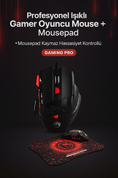CROW'S TECH 3Dexx Profesyonel Işıklı Gamer Oyuncu Mouse + Mousepad Kaymaz Has...