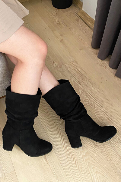 Preshley Γυναικείες μπότες Azra Black Suede Bellows