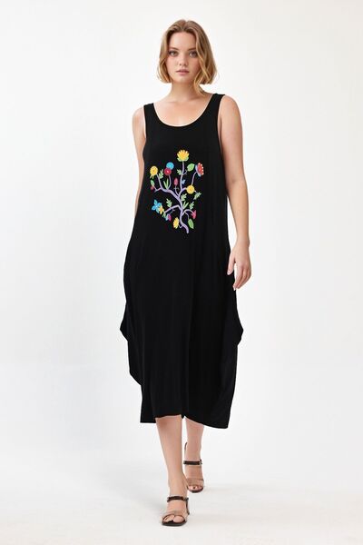 bacc فستان نسائي طويل أسود مطرز من الفيسكون المحبوك Bcvl-251050