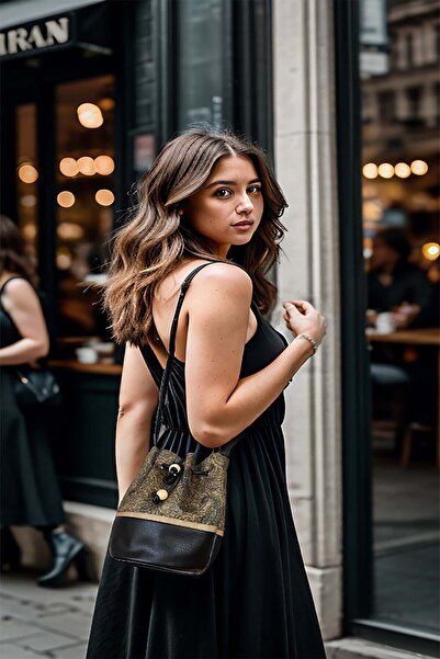 Ayşe Teyze'nin Çantaları Kadın Yeşil Siyah Büzgülü Omuz Çantası