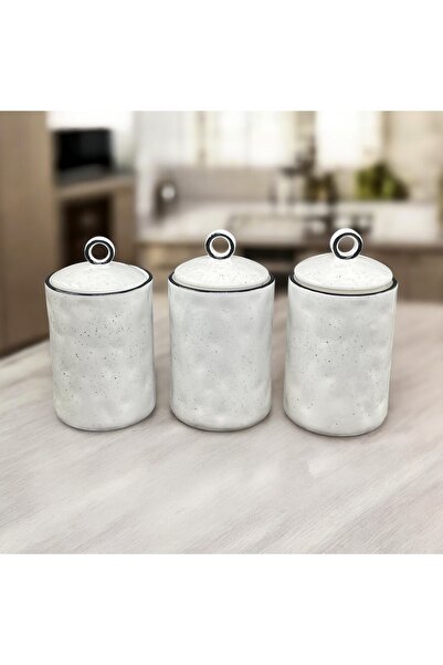 YzHome وعاء تخزين من البورسلين الأبيض مكون من 3 قطع بغطاء مفرغ 19*10 سم