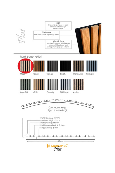 Akupanel Plus 60x245 Cm Meşe Renk Akustik Ahşap Duvar Paneli