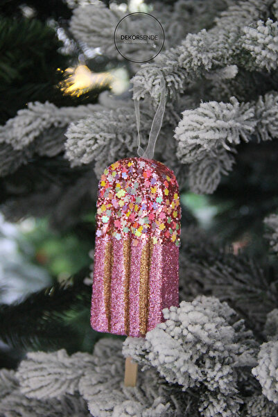 Dekorsende Χριστουγεννιάτικο Στολίδι Παγωτό Παγωτό με παγιέτες Ροζ 16 εκ.