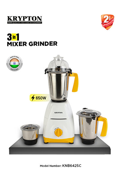 KRYPTON خلاط ومطحنة 3 في 1 - محرك 750 واط، 3 أوعية فولاذية، 3 سرعات تحكم وحما...