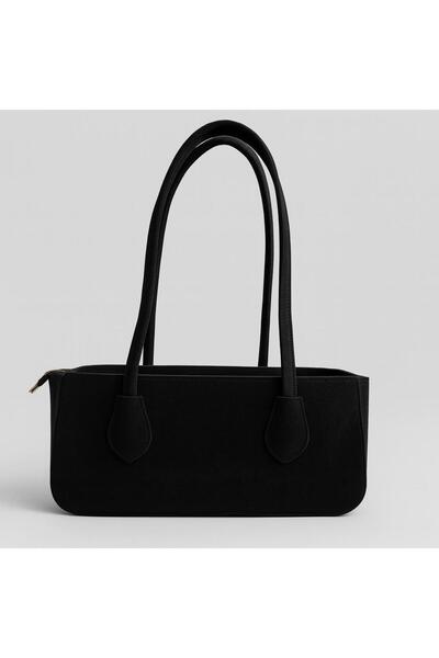 RumyaCollection Geantă de mână și de umăr cu fermoar din piele intoarsa neagra