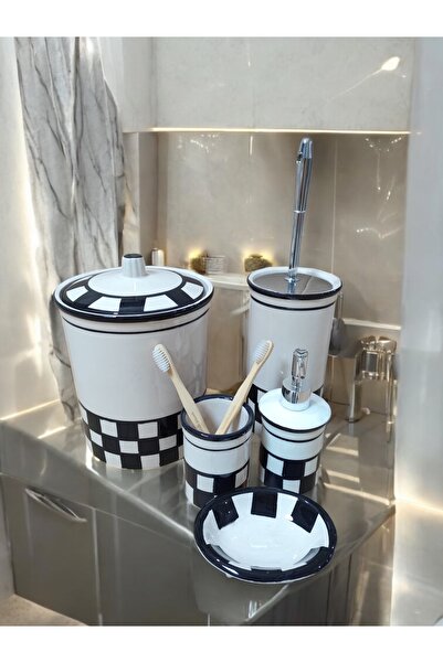 RED SERAMİK Σετ μπάνιου 5 τεμαχίων με σχέδιο Dara Collection Checkerboard