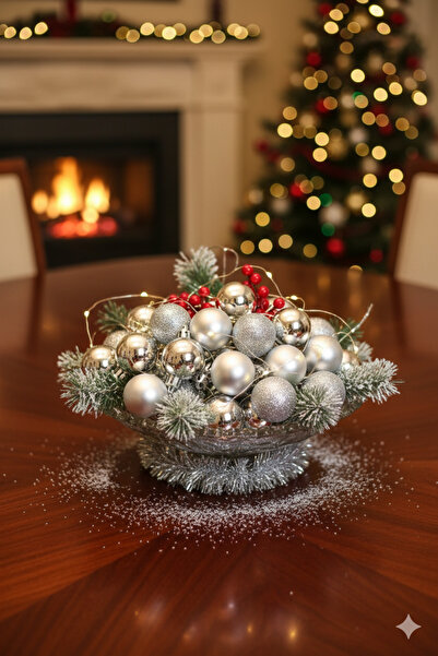 Deniz Party Store Ornament pentru brad de Anul Nou argintiu de 3 cm Cici Ball - 24 buc