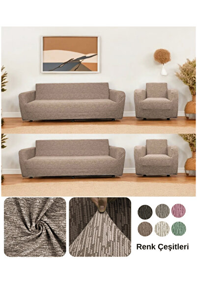 probak Jakarlı 3 3 1 1 Lastikli Kanepe Örtüsü | Lastikli Koltuk Örtüsü | Kolt...