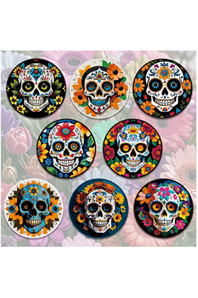 ŞAN ART DESİGN KURUKAFALI BARDAK ALTLIĞI 8 ADET 5D ELMAS MOZAİK PUZZLE BOYAMA...