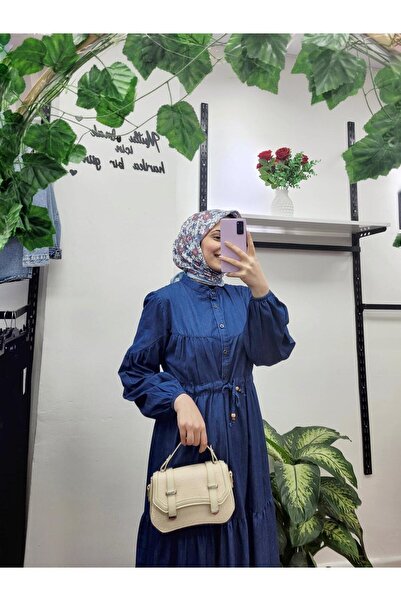 ŞIK VE MUTLU Half Button Skirt Ruffle Denim Jeans Dress