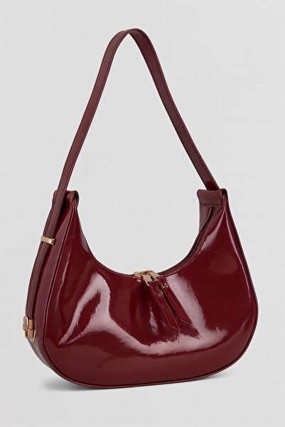 RumyaCollection Kadın Bordo Rugan Baget Çanta - Baguette Claret Bag