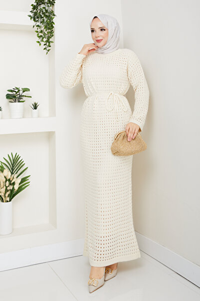 Pamuk Butik Women's Innerwear Set with Inner Lining, Double Set, Belted Knitwear Dress