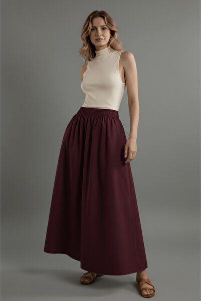 Thestiluxe تنورة طويلة من قماش البوبلين مع جيب فيليه من القطن الناعم