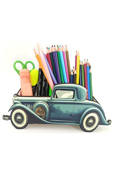 TuraLazerKesim حامل أقلام خشبي أزرق كلاسيكي على شكل شاحنة صغيرة لسطح المكتب و...