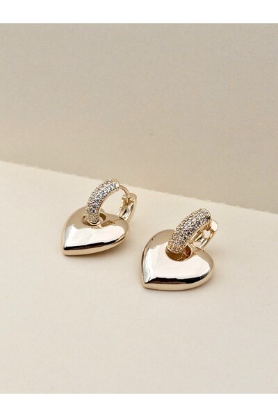 Siya Silver Kararmaz Çelik Zirkon Taşlı Kalp Küpe