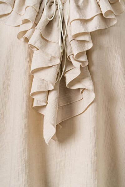 FACETTE Women's Ecru Front Tie Ruffle Blouse