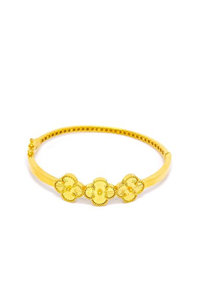 MSD KUYUMCULUK K300 Altın 3 Yoncalı Kelepçe Bilezik 22 Ayar 14.69 Gram Yatırımlık Hediyelik Günlük Şık ve Zarif