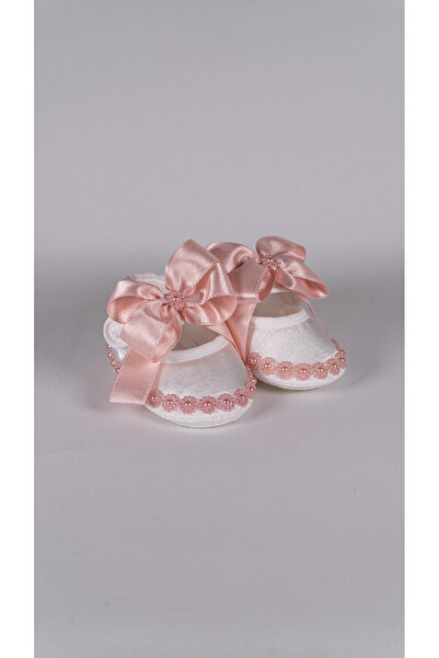 Éloi Pembe İncili Saten Yenidoğan Bebek Ayakkabısı / Kız Bebek Mevlüt Ayakkabısı / Baby Shower Hediyesi