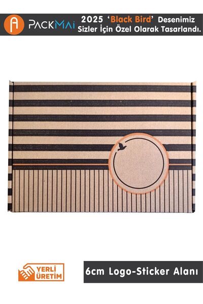 PackMai 26x18x6cm Karton Kutu 100ADET Desenli-Kilitli | E-Ticaret-Kargo-Hediye Kutusu Kraft Çizgi Desenli