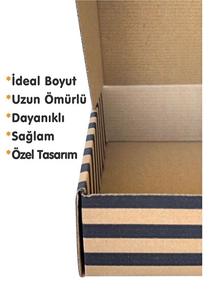 PackMai 26x18x6cm Karton Kutu 100ADET Desenli-Kilitli | E-Ticaret-Kargo-Hediye Kutusu Kraft Çizgi Desenli