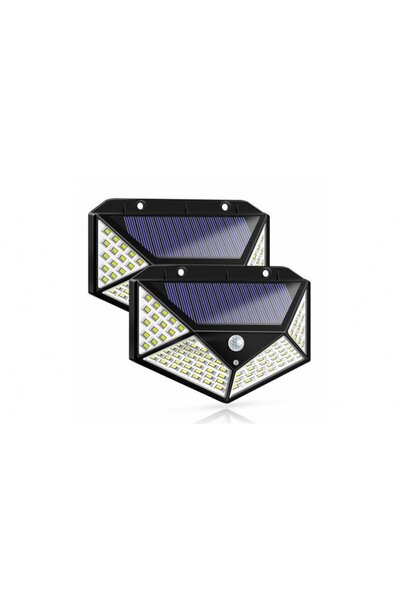 Promagg Set 2 lămpi solare 100 LED-uri cu suport de perete cu 4 laturi și sen...