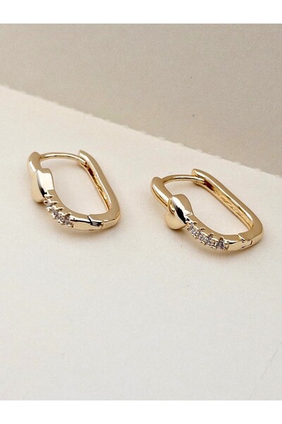 Siya Silver Zirkon Taşlı Kalp Detaylı Dikdörtgen Çelik Küpe