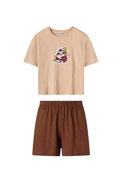 FACETTE Women's Multicolor Printed T-Shirt Shorts Pajamas Set