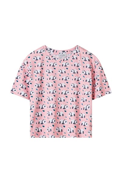 FACETTE Women's Pink Panda Pattern T-Shirt Shorts Pajama Set