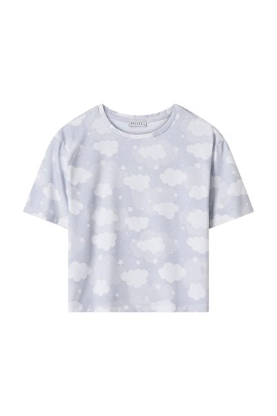 FACETTE Women's Gray Cloud Pattern T-Shirt Pants Pajama Set