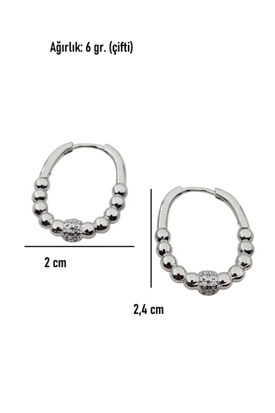 Siya Silver VİP Seri Zirkon Taşlı Dorika Topçuklu Oval Çelik Küpe