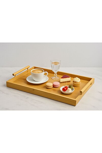 YzHome BIG SIZE Bamboo Rectangular Tray Presentation Serving Tray 38*26cm