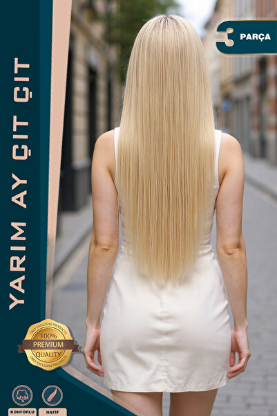 KONAK PERUK White Platinum Reflated Fiber Synthetic Flat Half Moon + 2 Side Snap Foam