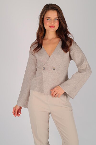 FACETTE Women's Mink Double Breasted Collar Buttoned Sweater