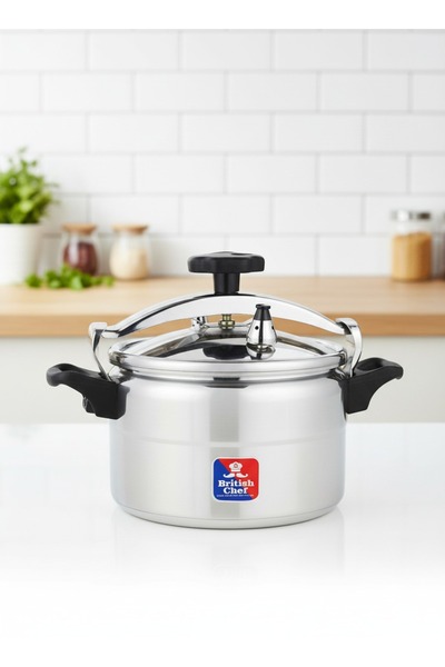 British Chef قدر ضغط عربي من الألومنيوم سعة 3 لتر مع قاعدة حثية وغطاء وجسم متين
