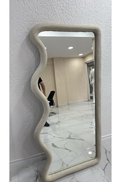 Lunalore Modern Dekoratif Beton Görünümlü Ayaklı Duvar Boy Aynası – 160x70 Cm