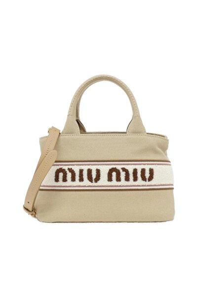 Miu Canvas Dokuma logolu Tote Çanta